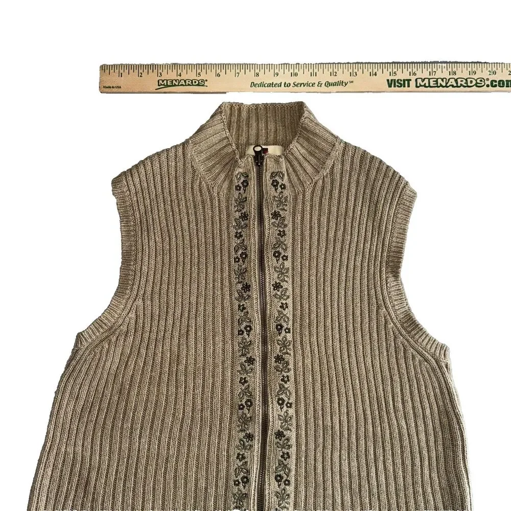 Woolrich Vest Women's Large Knit Full Zip Heather Beige Khaki SEE PICS!